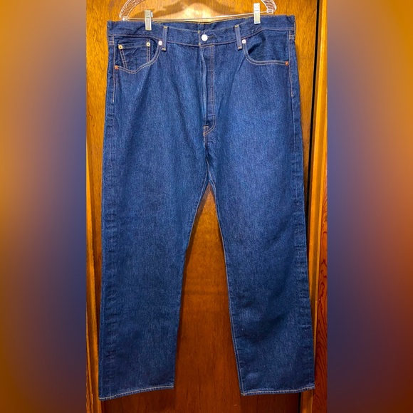 Levis 501 Mens Dark Wash Button Fly Denim Jeans - Picture 1 of 7